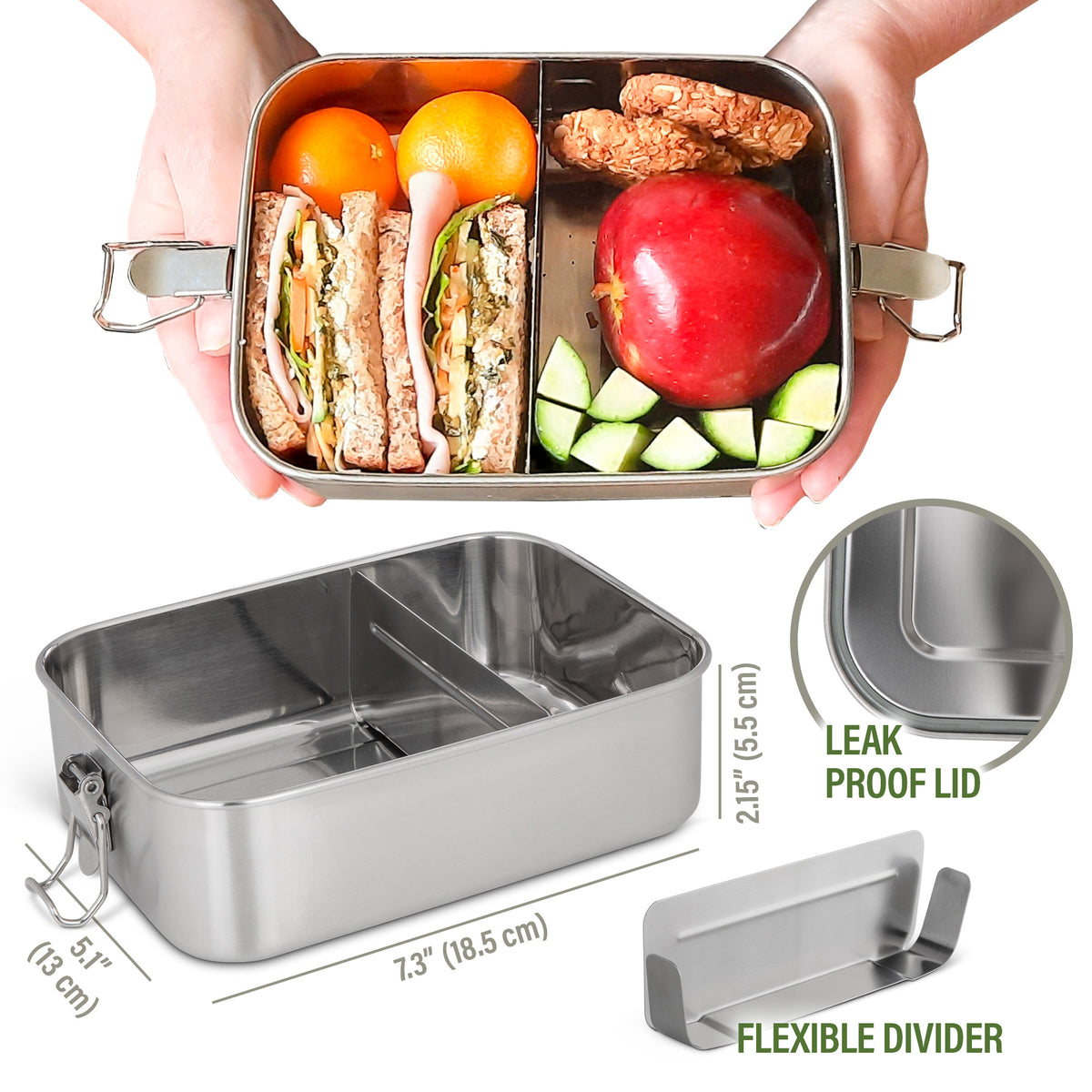 Greater Good. Stainless Steel Lunch Box with 3 Compartments - 1400 ml