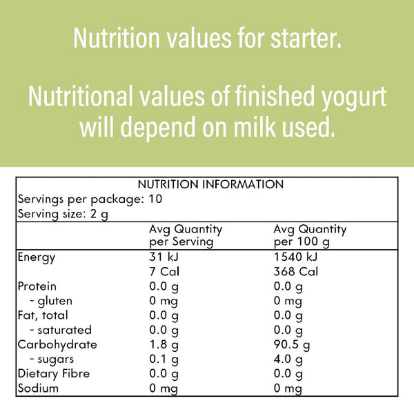 dairy yogurt starter nutritional values