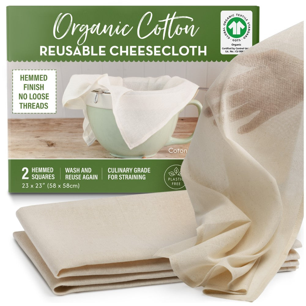 Organic Cheesecloth for Straining  Hemmed 2 x 58cm Reusable Squares –  Country Trading Co. NZ