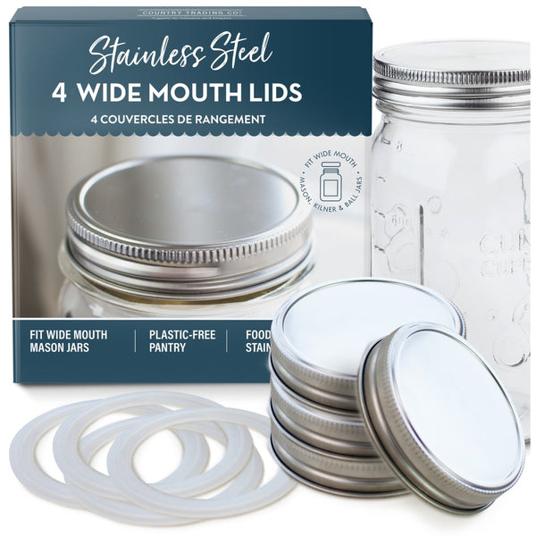 Wide Mouth Mason Jars, Stainless Steel Storage Lids | Quart Size